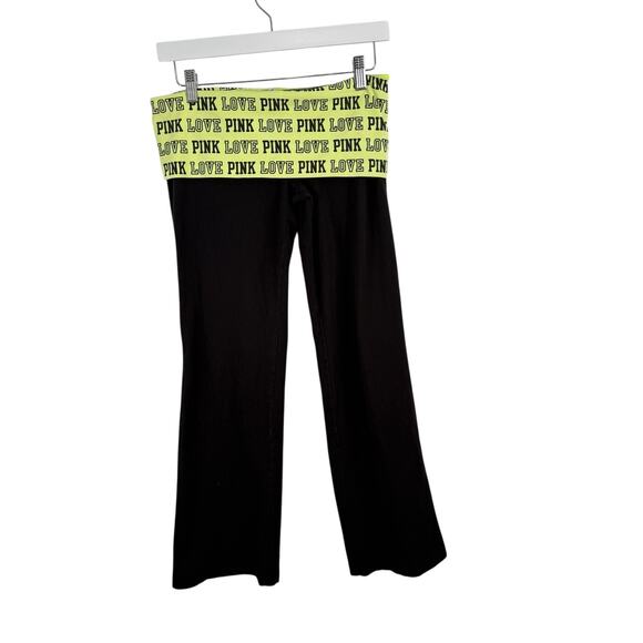 Victoria Secret Foldover Yoga Pants Bootcut Flare Spellout Y2K Women Med Short - Picture 1 of 5